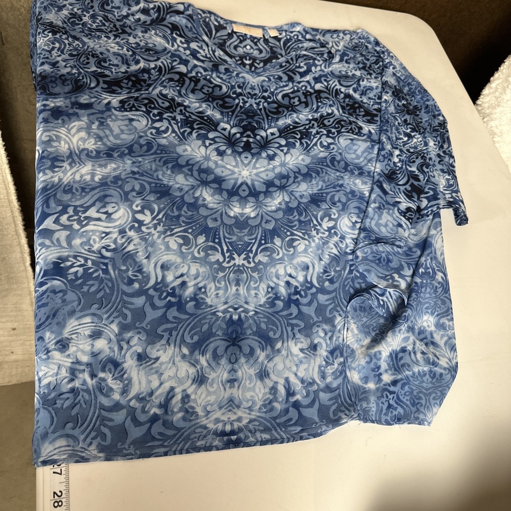 Bella Kim Gravel XL Blue Floral Paisley Woven Sleeves Top Lightweight Boho Shirt - Picture 8 of 10